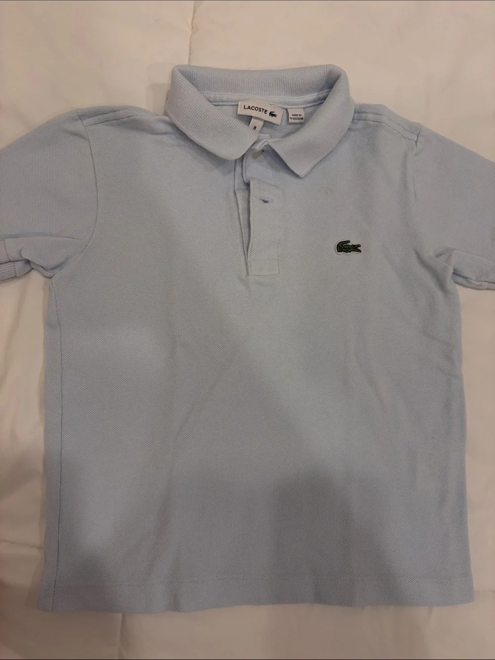 Lacoste Kids Pale Blue Pique Polo with Green Crocodile